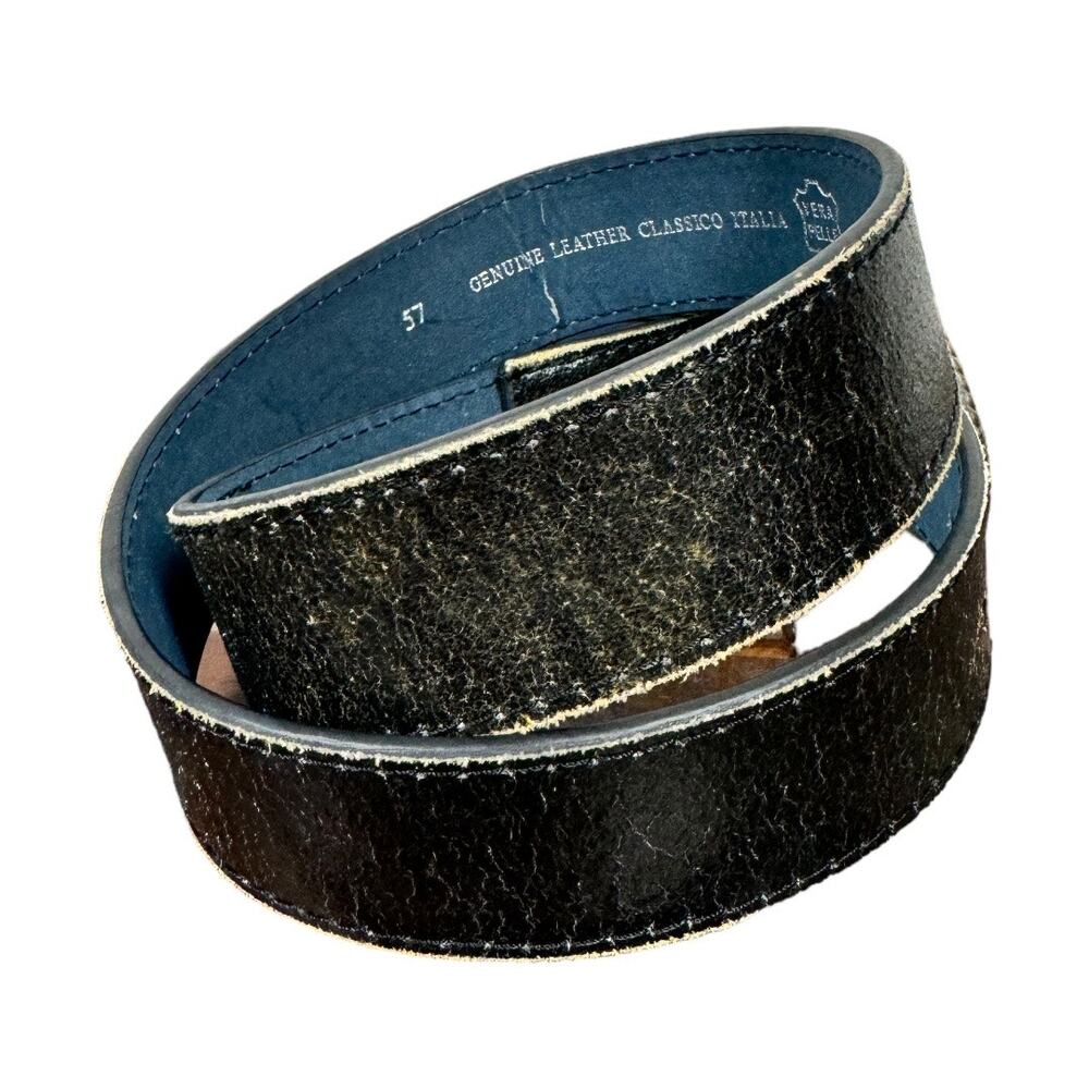 Boho Artisan Floral Buckle Black Distressed Leather Belt Small Western Cottage - Picture 3 of 5
